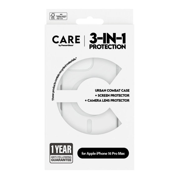 Bundle Hoops + Vetro temperato UWF + Cover Urban Combat per iPhone 16 Pro Max, CARE
