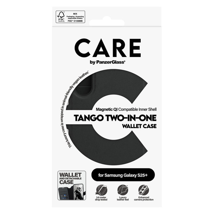 Custodia Wallet Tango Two-In-One con QI per Samsung Galaxy S25+, Nero, PanzerGlass