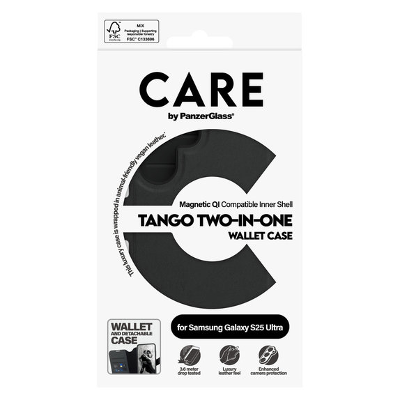 Custodia Wallet Tango Two-In-One con QI per Samsung Galaxy S25 Ultra, Nero, PanzerGlass