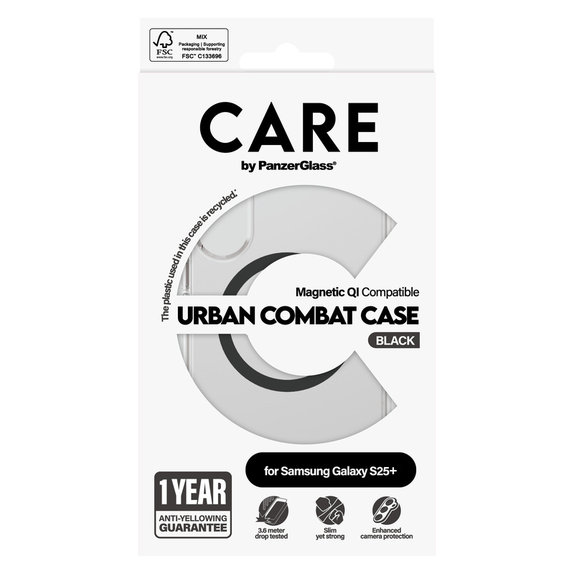 Custodia Urban Combat con QI nero per Samsung Galaxy S25+, Trasparente, PanzerGlass