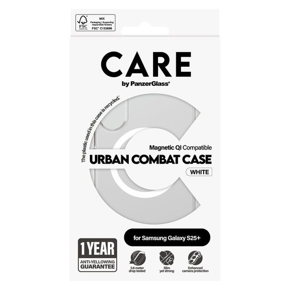 Custodia Urban Combat con QI bianco per Samsung Galaxy S25+, Trasparente, PanzerGlass