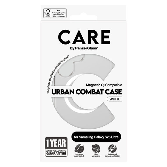 Custodia Urban Combat con QI bianco per Samsung Galaxy S25 Ultra, Trasparente, PanzerGlass