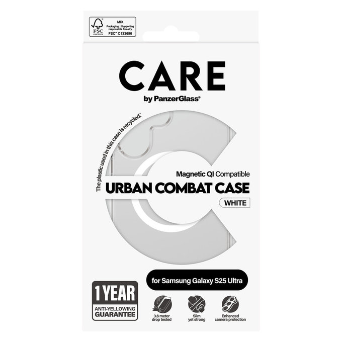 Custodia Urban Combat con QI bianco per Samsung Galaxy S25 Ultra, Trasparente, PanzerGlass