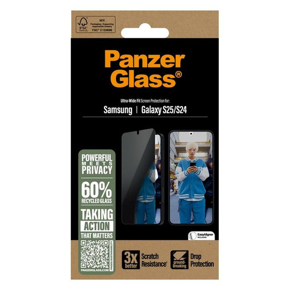 Vetro temperato UWF Privacy con aplicator per Samsung S25, Transparent, PanzerGlass