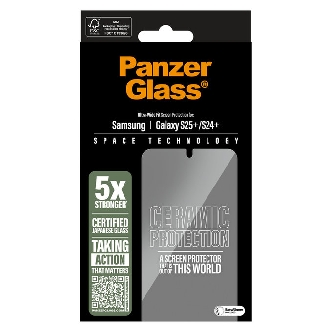 Vetro temperato UWF Ceramic con applicatore per Samsung Galaxy S25+, Trasparente, PanzerGlass