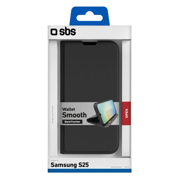 Custodia Book Wallet Smooth per Samsung S25, Black, SBS