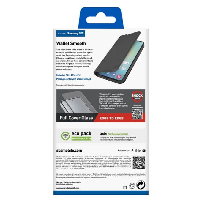 Custodia Book Wallet Smooth per Samsung S25, Black, SBS