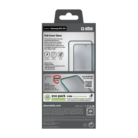 Vetro temperato Full Cover per Samsung S24, S25, Black, SBS