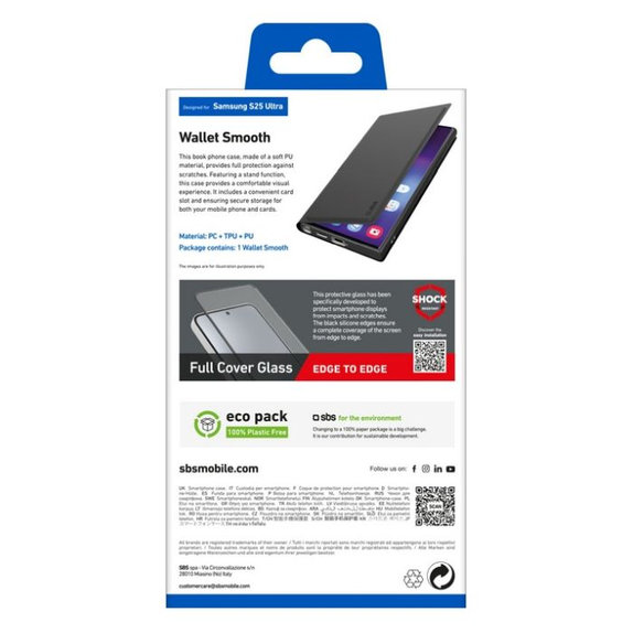 Custodia Book Wallet Smooth per Samsung S25 Ultra, Black, SBS