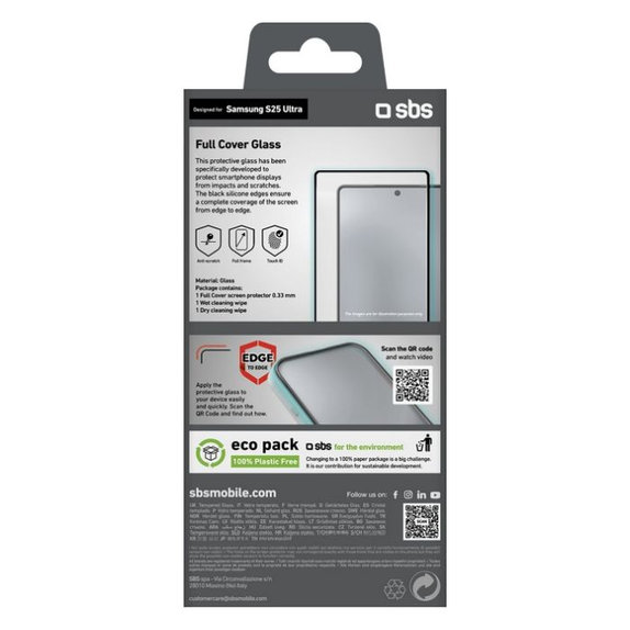 Vetro temperato Full Cover per Samsung S25 Ultra, Black, SBS