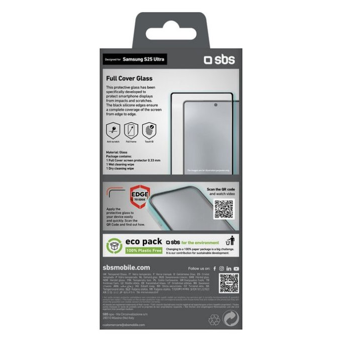 Vetro temperato Full Cover per Samsung S25 Ultra, Black, SBS