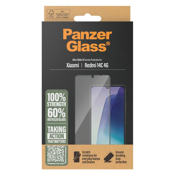 Vetro temperato UWF per Xiaomi Redmi 14C 4G, Trasparente, PanzerGlass