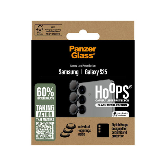 Protezione lente fotocamera Hoops per Samsung S25, Nero, PanzerGlass