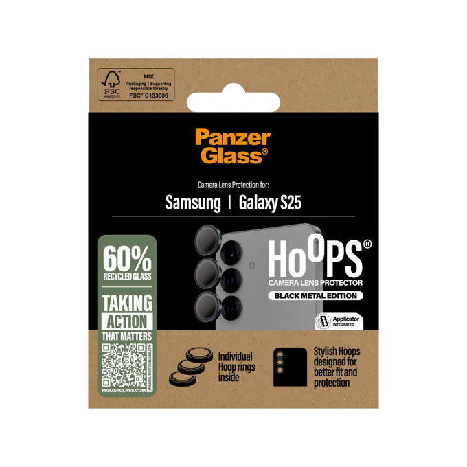 Protezione lente fotocamera Hoops per Samsung S25, Nero, PanzerGlass