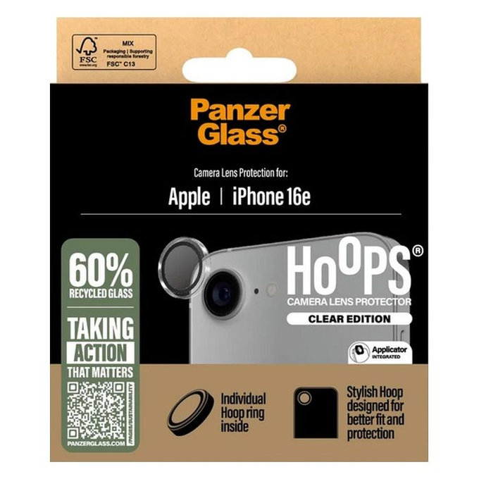 Protezione obiettivo fotocamera posteriore Hoops per iPhone 16e, Black, PanzerGlass