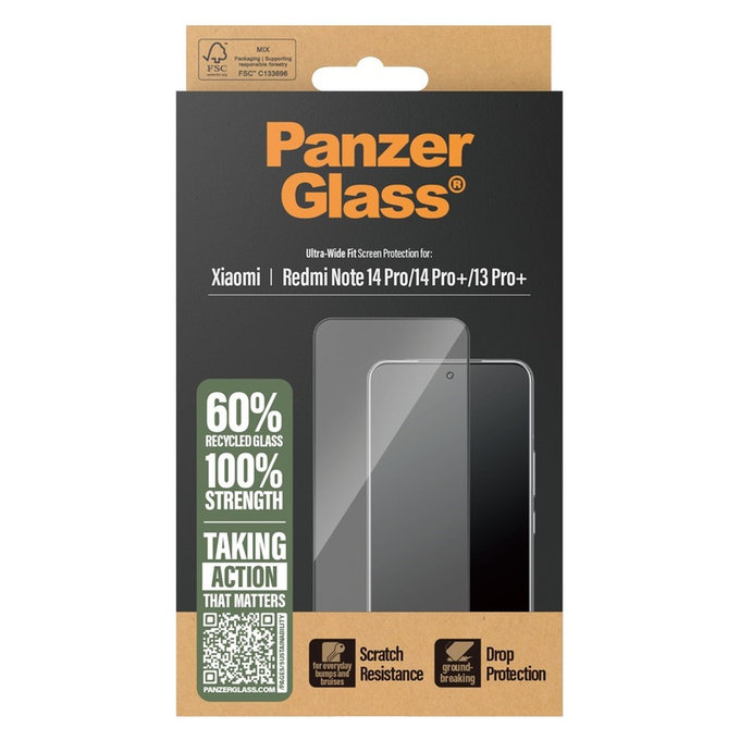 Vetro temperato UWF per Xiaomi Redmi Note 14 Pro/14 Pro+/13 Pro+, Nero, PanzerGlass