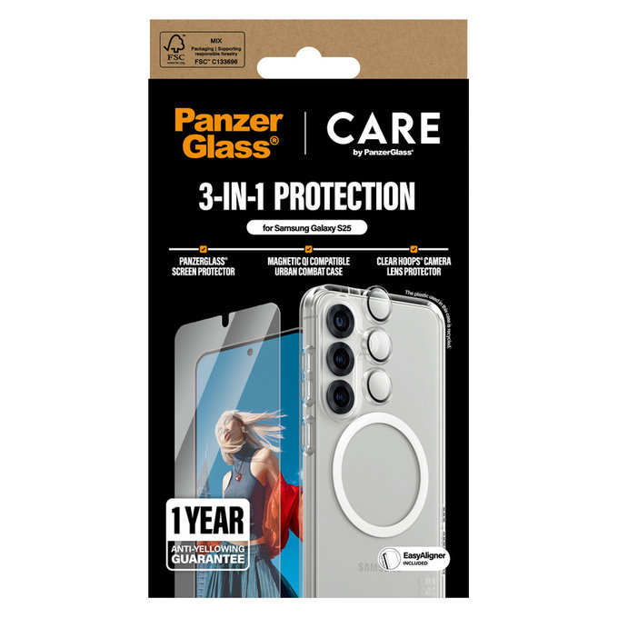 Bundle 3-in-1 per Samsung Galaxy S25, PanzerGlass