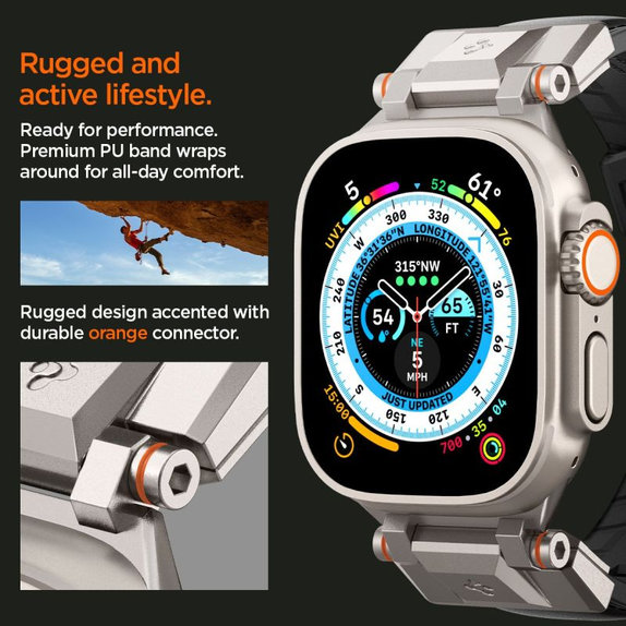 Strap Durapro Armor PU per Apple Watch (42, 44, 45, 49mm), Black, Spigen