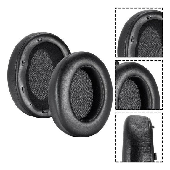 Cuscinetti auricolari di ricambio per Sony WH-XB910N, Memory foam and PU leather, Black, 1 paio