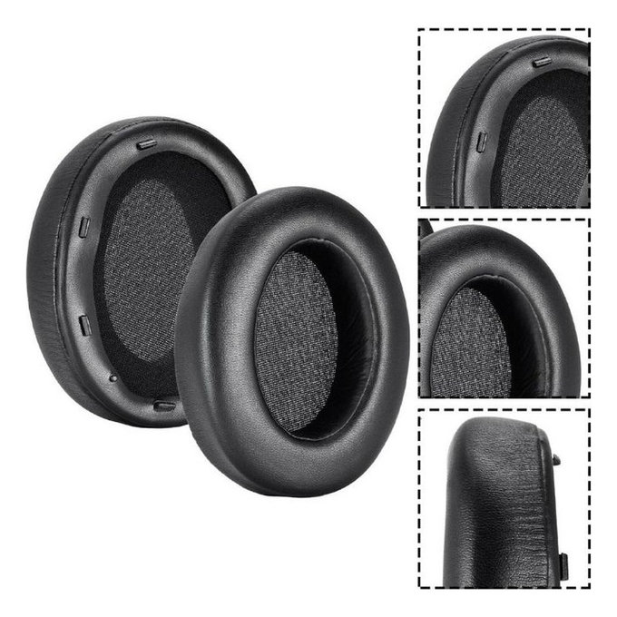 Cuscinetti auricolari di ricambio per Sony WH-XB910N, Memory foam and PU leather, Black, 1 paio