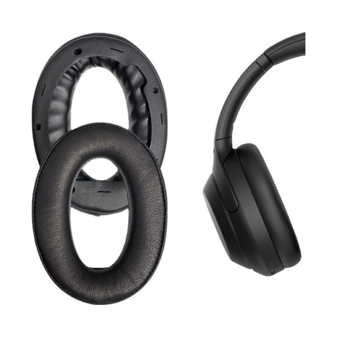 Cuscinetti auricolari di ricambio per Sony WH-1000XM4, Memory foam and PU leather, Black, 1 paio