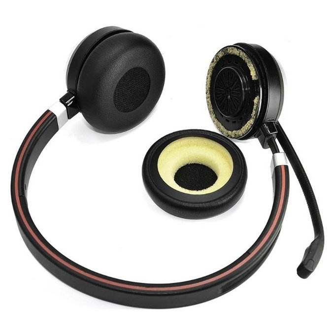 Cuscinetti auricolari di ricambio per Jabra Evolve 20, 30, 40, PU Leather, Black, 1 paio