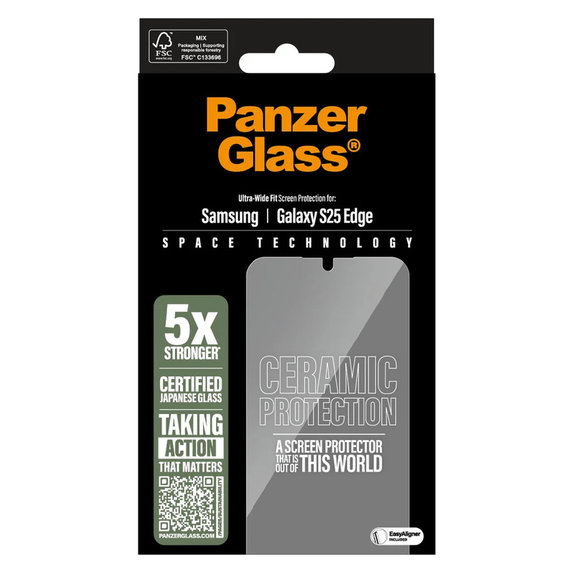 Vetro temperato UWF Ceramic con applicatore per Samsung Galaxy S25 Edge, Trasparente, PanzerGlass