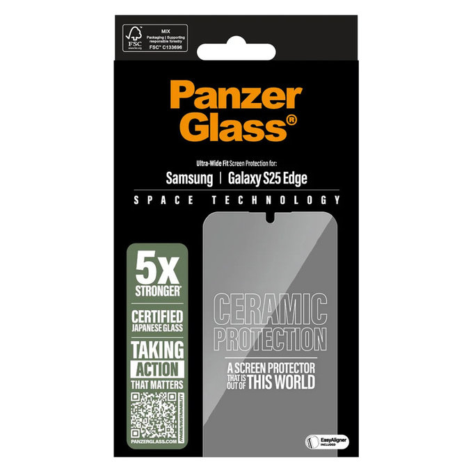 Vetro temperato UWF Ceramic con applicatore per Samsung Galaxy S25 Edge, Trasparente, PanzerGlass