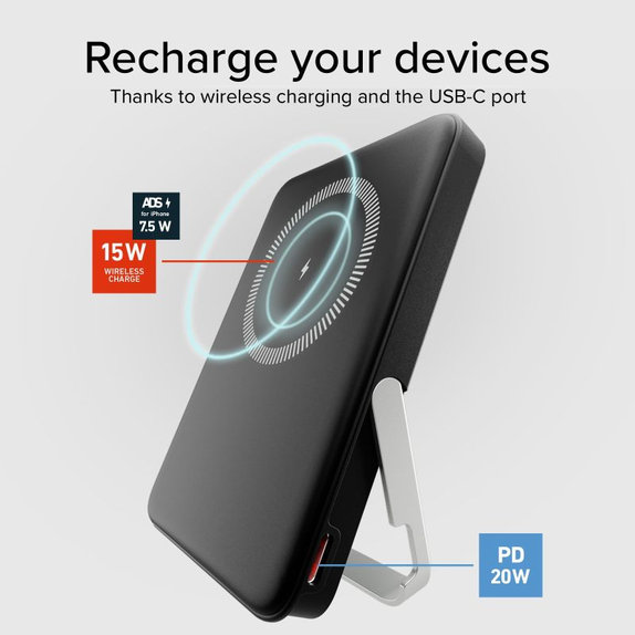 PowerBank 5000mAh, 20W, Power Delivery con supporto magnetico, Black, SBS