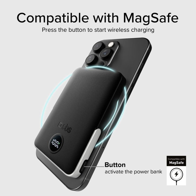 PowerBank 5000mAh, 20W, Power Delivery con supporto magnetico, Black, SBS