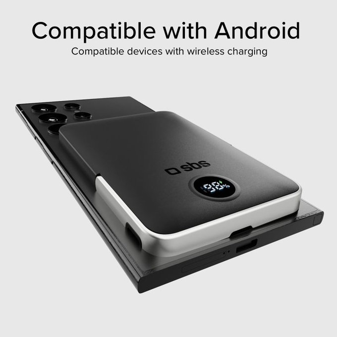 PowerBank 5000mAh, 20W, Power Delivery con supporto magnetico, Black, SBS