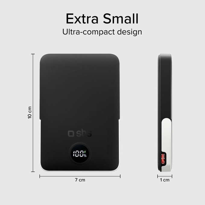 PowerBank 5000mAh, 20W, Power Delivery con supporto magnetico, Black, SBS