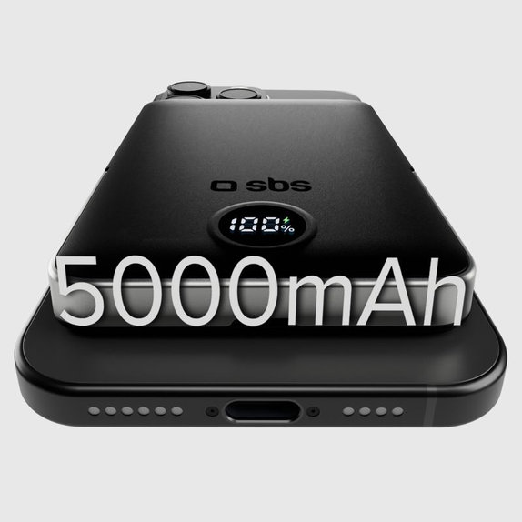 PowerBank 5000mAh, 20W, Power Delivery con supporto magnetico, Black, SBS