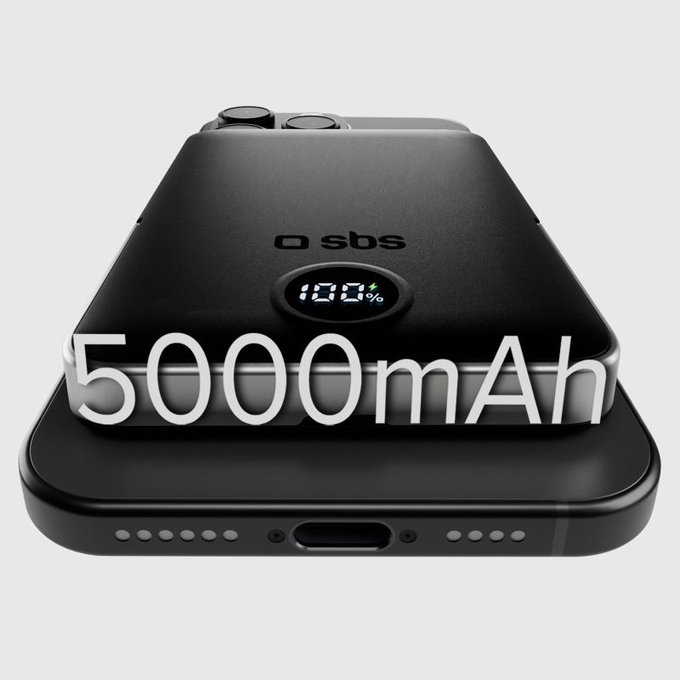 PowerBank 5000mAh, 20W, Power Delivery con supporto magnetico, Black, SBS