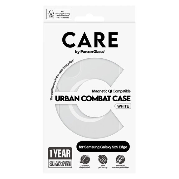 Custodia Urban Combat con QI bianco per Samsung Galaxy S25 Edge, Trasparente, PanzerGlass