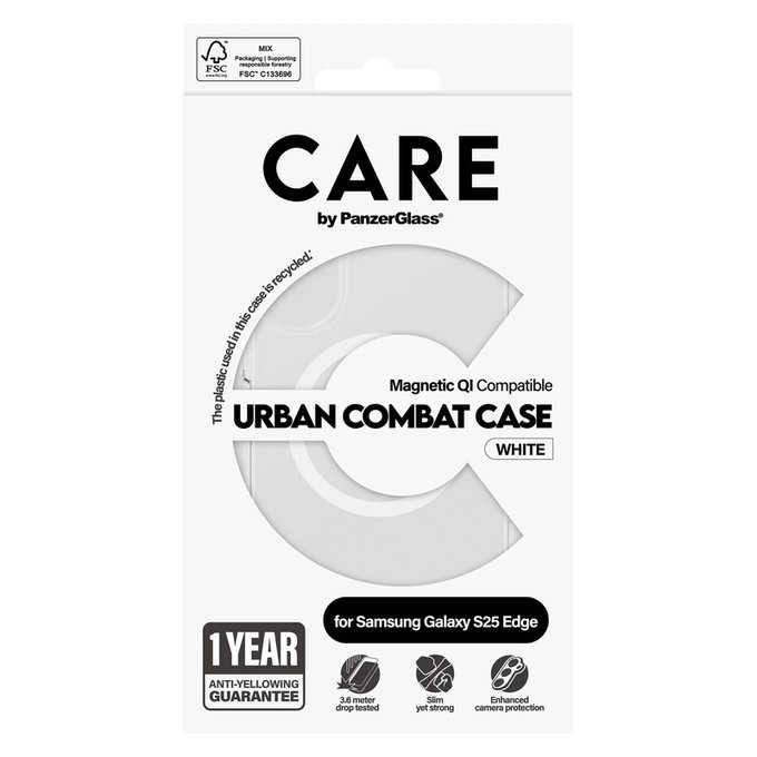 Custodia Urban Combat con QI bianco per Samsung Galaxy S25 Edge, Trasparente, PanzerGlass