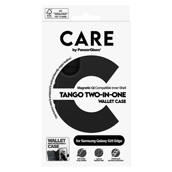 Custodia Wallet Tango Two-In-One con QI per Samsung Galaxy S25 Edge, Nero, PanzerGlass