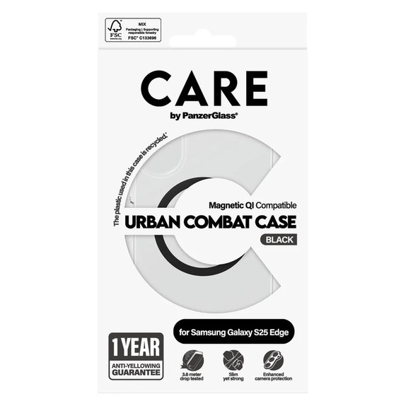 Custodia Urban Combat con QI nero per Samsung Galaxy S25 Edge, Trasparente, PanzerGlass