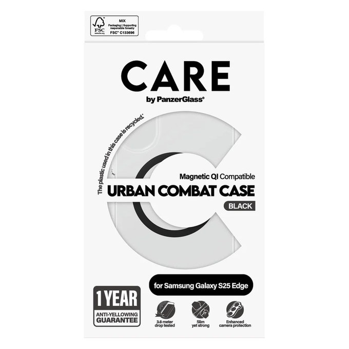 Custodia Urban Combat con QI nero per Samsung Galaxy S25 Edge, Trasparente, PanzerGlass