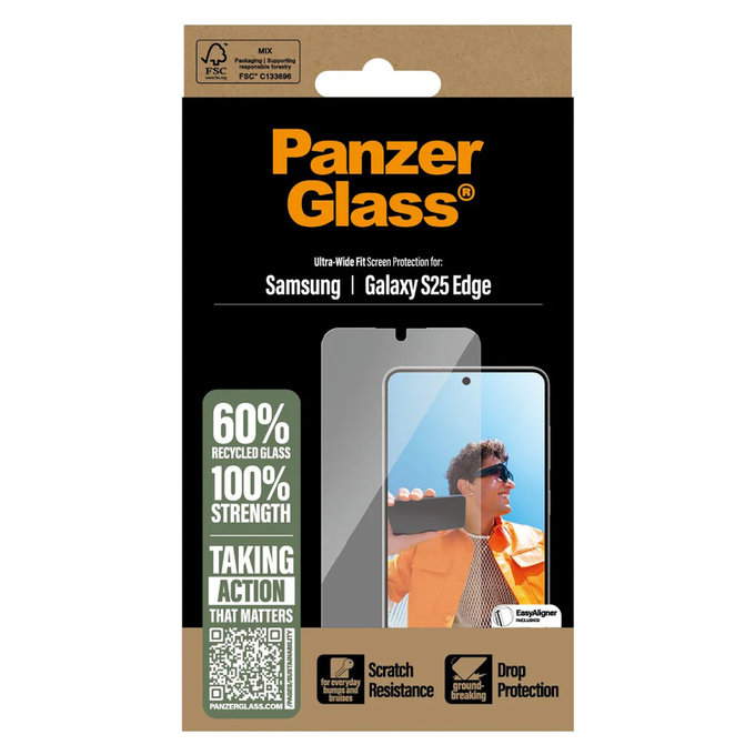 Vetro temperato UWF con applicatore per Samsung Galaxy S25 Edge, Trasparente, PanzerGlass