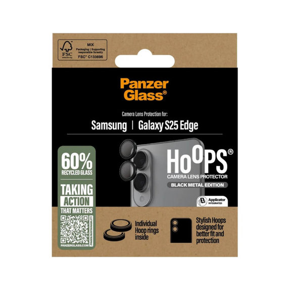 Protezione lente fotocamera Hoops per Samsung S25 Edge, Nero, PanzerGlass