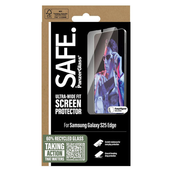 Vetro temperato UWF con applicatore per Samsung Galaxy S25 Edge, Trasparente, SAFE by PanzerGlass