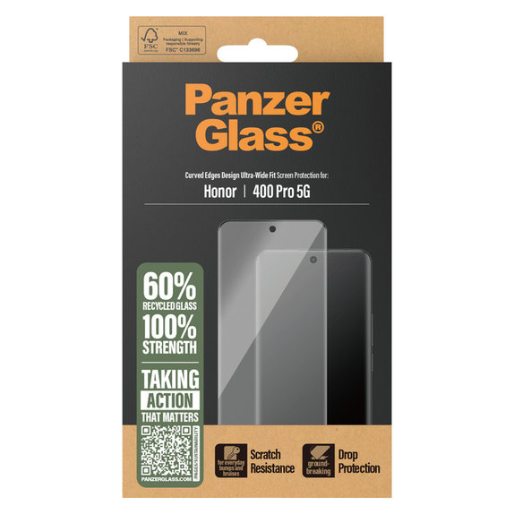 Vetro temperato UWF per Honor 400 Pro, Nero, PanzerGlass