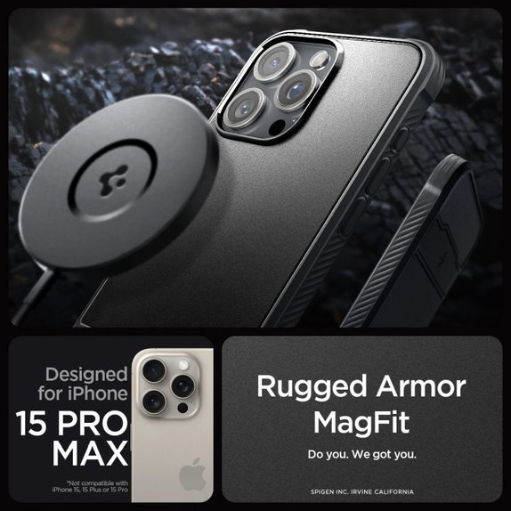 Custodia Rugged Armor con MagSafe per iPhone 15 Pro Max, Matte Black, Spigen