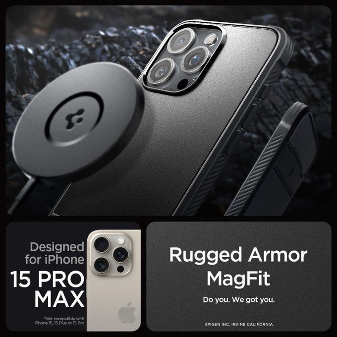 Custodia Rugged Armor con MagSafe per iPhone 15 Pro Max, Matte Black, Spigen