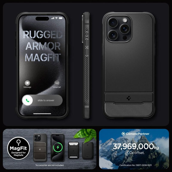 Custodia Rugged Armor con MagSafe per iPhone 15 Pro Max, Matte Black, Spigen