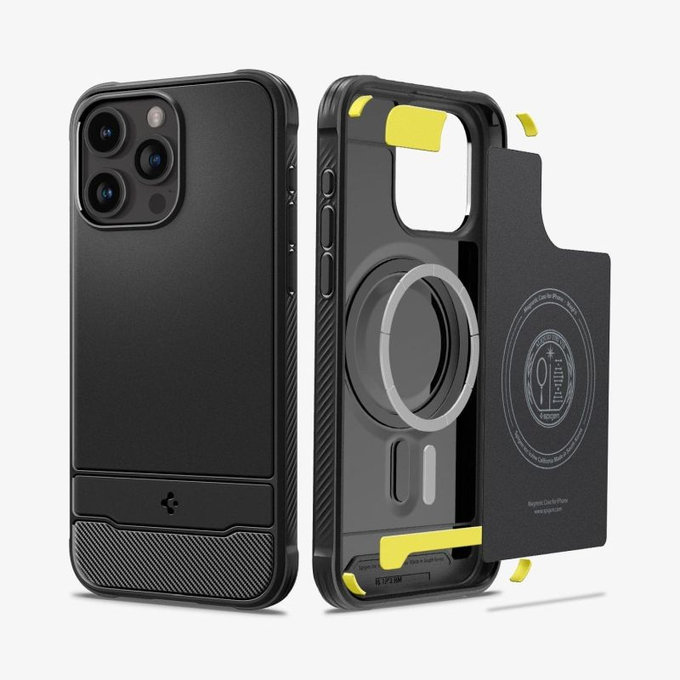 Custodia Rugged Armor con MagSafe per iPhone 15 Pro, Matte Black, Spigen