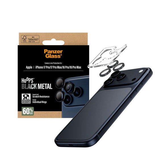 Anelli protettivi per lente fotocamera per iPhone 17 Pro Max/17 Pro/16 Pro Max/16 Pro, Black, PanzerGlass