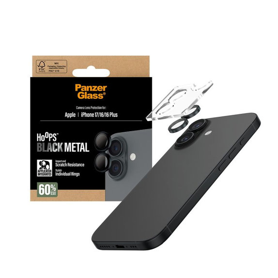 Anelli protettivi per lente fotocamera per iPhone 17/16 Plus/16, Black, PanzerGlass