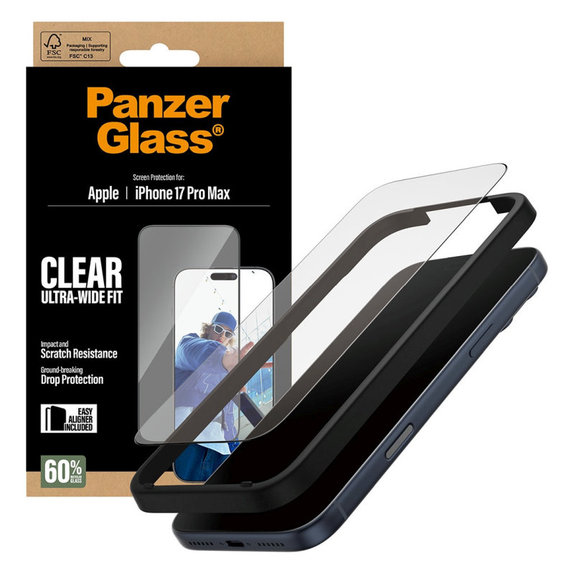 Vetro temperato UWF con applicatore per iPhone 17 Pro Max, Black, PanzerGlass
